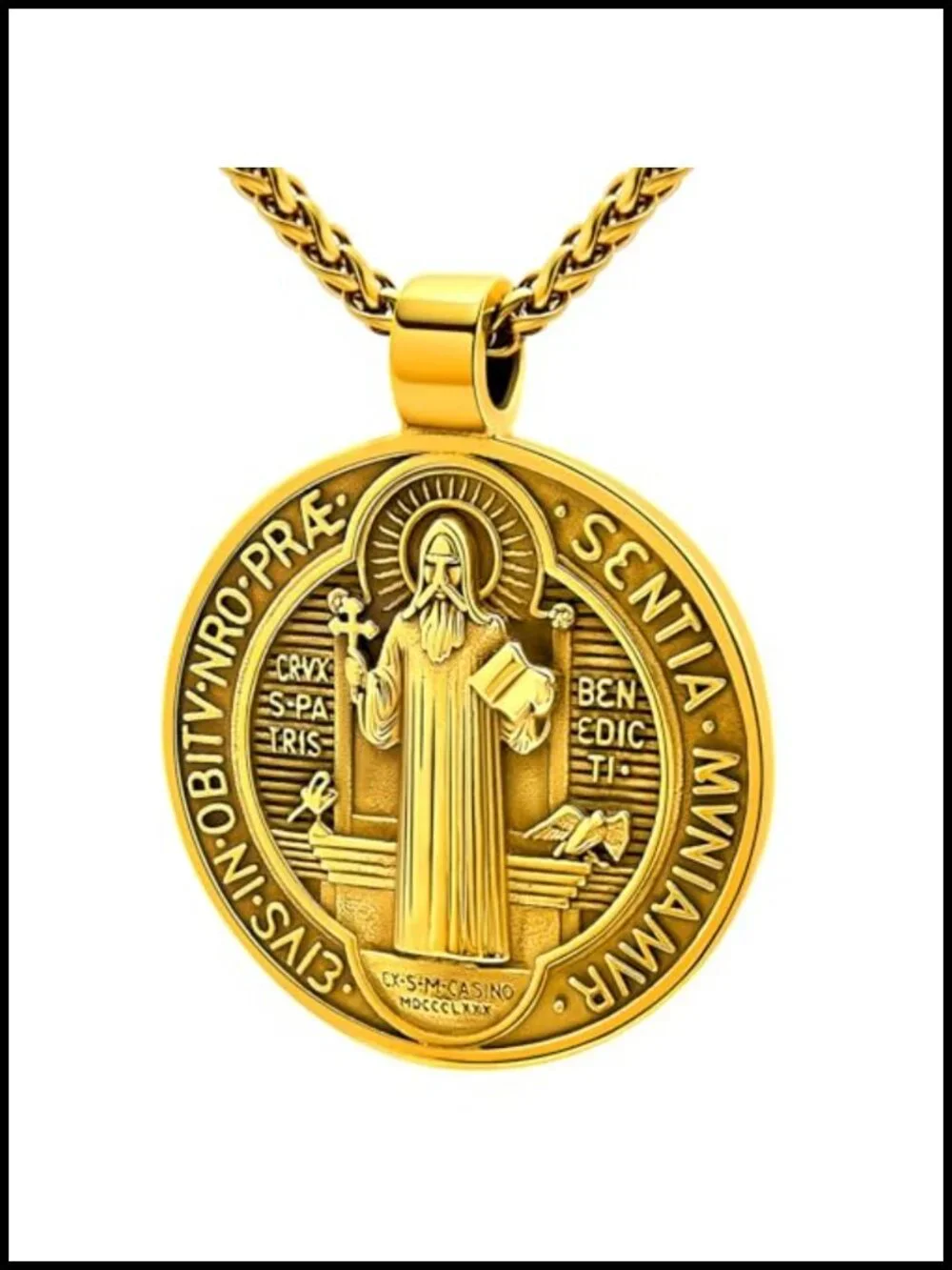 St. Benedict Medal Necklace, Stainless Steel Catholic Pendant for Men Women
